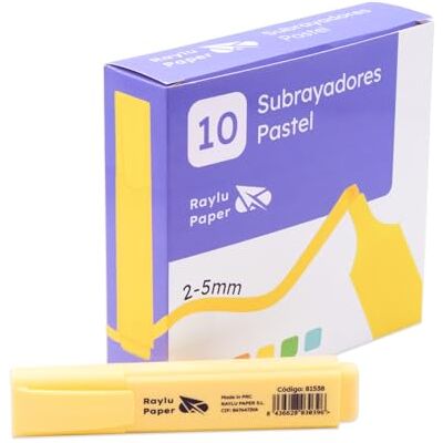 RAYLU PAPER Surligneurs fluorescents à pointe biseautée, lot de 10 marqueurs fluorescents avec trait de 2 à 5 mm, marqueurs fluorescents pour organisation Jaune pastel RAYLU PAPER Surligneurs fluorescents à pointe biseautée, lot de 10 marqueurs fluorescents avec trait de 2 à 5 mm, marqueurs fluorescents pour organisation Jaune pastel