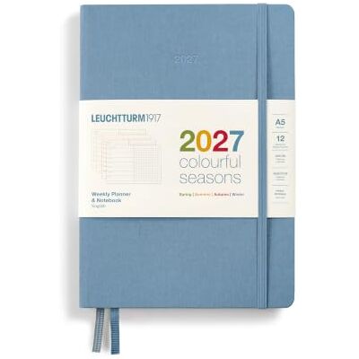 LEUCHTTURM1917 Agenda hebdomadaire et carnet de notes Pointillés Medium (A5) 2027, Colourful Seasons bleu, anglais, couverture rigide, aperçu du calendrier 2026/2027/2028, aperçu de la planification LEUCHTTURM1917 Agenda hebdomadaire et carnet de notes Pointillés Medium (A5) 2027, Colourful Seasons bleu, anglais, couverture rigide, aperçu du calendrier 2026/2027/2028, aperçu de la planification