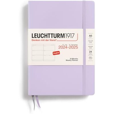 LEUCHTTURM1917 370719 Agenda semainier 2025 format moyen A5, couverture rigide, planificateur 18 mois, ligné, lilas, en anglais LEUCHTTURM1917 370719 Agenda semainier 2025 format moyen A5, couverture rigide, planificateur 18 mois, ligné, lilas, en anglais