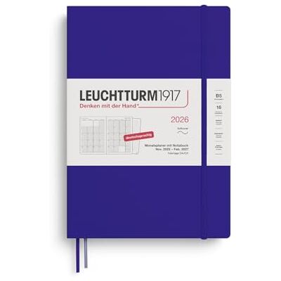 LEUCHTTURM1917 372608 Planificateur mensuel et carnet de notes Composition (B5) 2026, 16 mois (01 novembre 2025-28 février 2027), couverture souple, encre en allemand LEUCHTTURM1917 372608 Planificateur mensuel et carnet de notes Composition (B5) 2026, 16 mois (01 novembre 2025-28 février 2027), couverture souple, encre en allemand