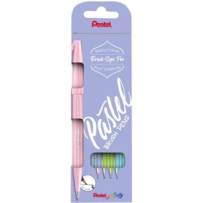 Pentel Brush Sign Pen SES15C-12 Feutre 4 bleu gris, vert clair, bleu azur, rose pâle Pentel Brush Sign Pen SES15C-12 Feutre 4 bleu gris, vert clair, bleu azur, rose pâle