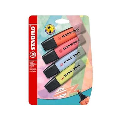 STABILO Boss Original Lot de 4 surligneurs, couleurs pastel : rouge corail, rose cerise, bleu nuage, pincée de citron vert STABILO Boss Original Lot de 4 surligneurs, couleurs pastel : rouge corail, rose cerise, bleu nuage, pincée de citron vert