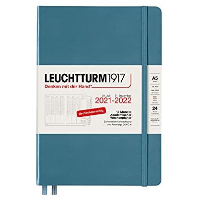 LEUCHTTURM1917 363657 Agenda scolaire semainier 2022 à couverture rigide Medium (A5), 18 mois, bleu roi, allemand LEUCHTTURM1917 363657 Agenda scolaire semainier 2022 à couverture rigide Medium (A5), 18 mois, bleu roi, allemand
