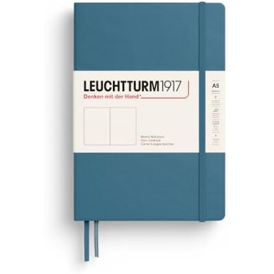 LEUCHTTURM1917 363333 Carnet de notes format moyen (A5) à couverture rigide, 251 pages numérotées, bleu pierre, vierge LEUCHTTURM1917 363333 Carnet de notes format moyen (A5) à couverture rigide, 251 pages numérotées, bleu pierre, vierge