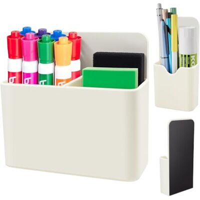 KITANIS Lot de 2 porte-stylos magnétiques effaçables à sec avec compartiments généreux, rangement magnétique puissant pour réfrigérateur, tableau blanc, accessoires de casier KITANIS Lot de 2 porte-stylos magnétiques effaçables à sec avec compartiments généreux, rangement magnétique puissant pour réfrigérateur, tableau blanc, accessoires de casier