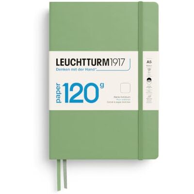 LEUCHTTURM1917 364426 Carnet de notes moyen (A5), édition 120, couverture rigide, 203 pages numérotées, sauge, uni avec papier de 120 g/m² LEUCHTTURM1917 364426 Carnet de notes moyen (A5), édition 120, couverture rigide, 203 pages numérotées, sauge, uni avec papier de 120 g/m²