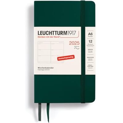 LEUCHTTURM1917 370576 Agenda semainier 2025 de poche, format A6, couverture souple, planificateur 12 mois, 80 g, ligné, vert forêt LEUCHTTURM1917 370576 Agenda semainier 2025 de poche, format A6, couverture souple, planificateur 12 mois, 80 g, ligné, vert forêt