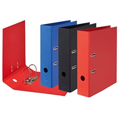 FALKEN Lot de 10 classeurs vegan Pure Color. 8 cm de largeur, format A4, couleurs assorties (rouge, bleu, noir) FALKEN Lot de 10 classeurs vegan Pure Color. 8 cm de largeur, format A4, couleurs assorties (rouge, bleu, noir)