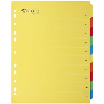 Westcott E-1733313 00 Registre pour pochettes perforées A4 en plastique 10 onglets colorés comme organiseur Robuste 230 g/m² avec perforation Euro E-1733313 00 Westcott E-1733313 00 Registre pour pochettes perforées A4 en plastique 10 onglets colorés comme organiseur Robuste 230 g/m² avec perforation Euro E-1733313 00