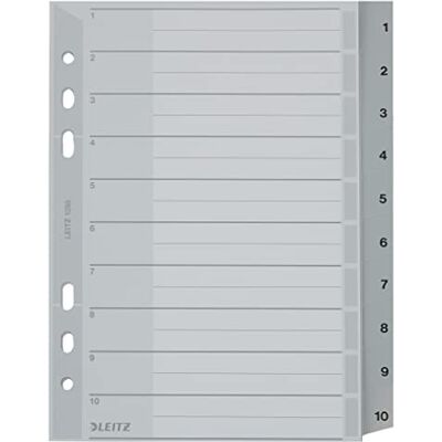 Leitz Intercalaires A5 Couverture en carton et 10 intercalaires en plastique onglets numérotés 1-10 Gris 12850000 Leitz Intercalaires A5 Couverture en carton et 10 intercalaires en plastique onglets numérotés 1-10 Gris 12850000