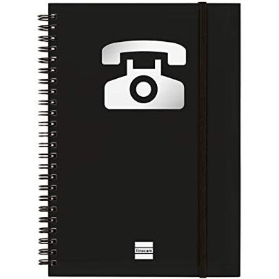 Finocam Index téléphonique à spirale double et fermeture élastique (48 feuilles, 120 g, A5), noir Finocam Index téléphonique à spirale double et fermeture élastique (48 feuilles, 120 g, A5), noir