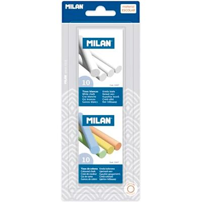 MILAN Blister boîte de 10 craies blanches + boîte de 10 craies colorées (sulfate de calcium) MILAN Blister boîte de 10 craies blanches + boîte de 10 craies colorées (sulfate de calcium)