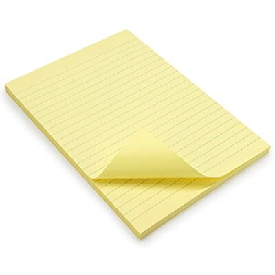 Waytex 931685 100 Notes adhésives A5 avec lignes Bloc de 100 Feuilles autocollantes repositionnables Grand format 15 x 21 cm Couleur jaune pastel Waytex 931685 100 Notes adhésives A5 avec lignes Bloc de 100 Feuilles autocollantes repositionnables Grand format 15 x 21 cm Couleur jaune pastel