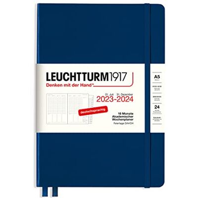 LEUCHTTURM1917 367550 Agenda scolaire semainier moyen (A5) 2024, 18 mois, bleu marine, allemand LEUCHTTURM1917 367550 Agenda scolaire semainier moyen (A5) 2024, 18 mois, bleu marine, allemand