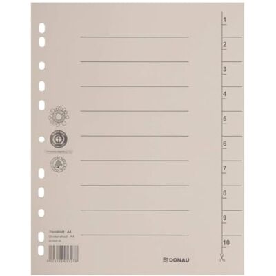 DONAU 8610001-25 Lot de 100 intercalaires en carton recyclé 250 g/m² avec impression de lignes pour format A4 4 perforations DONAU 8610001-25 Lot de 100 intercalaires en carton recyclé 250 g/m² avec impression de lignes pour format A4 4 perforations