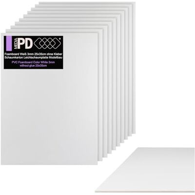 PDmedia Lot de 10 plaques en mousse légère pour modélisme et présentations Sans couche adhésive Impression UV DIY 25 x 35 cm 3 mm Blanc PDmedia Lot de 10 plaques en mousse légère pour modélisme et présentations Sans couche adhésive Impression UV DIY 25 x 35 cm 3 mm Blanc