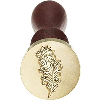 JUHONNZ Tampon de cire vintage avec poignée en bois et tête en laiton pour enveloppes de mariage, invitations, style plume JUHONNZ Tampon de cire vintage avec poignée en bois et tête en laiton pour enveloppes de mariage, invitations, style plume