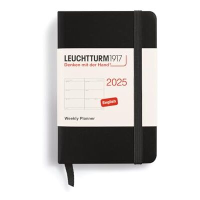 LEUCHTTURM1917 370674 Agenda semainier 2025 Mini A7, couverture rigide, planificateur 12 mois, ligné, noir, anglais LEUCHTTURM1917 370674 Agenda semainier 2025 Mini A7, couverture rigide, planificateur 12 mois, ligné, noir, anglais