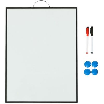 Relaxdays Tableau blanc magnétique à suspendre avec 2 stylos, 4 aimants, tableau magnétique, H x l : 40 x 30 cm, blanc/noir Relaxdays Tableau blanc magnétique à suspendre avec 2 stylos, 4 aimants, tableau magnétique, H x l : 40 x 30 cm, blanc/noir