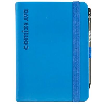COMIX , Mignon Agenda 2026 Journalier 12 mois, fermeture avec élastique et passant élastique pour crayon ou stylo, crayon inclus, double signet 9 x 12,5 cm, bleu COMIX , Mignon Agenda 2026 Journalier 12 mois, fermeture avec élastique et passant élastique pour crayon ou stylo, crayon inclus, double signet 9 x 12,5 cm, bleu