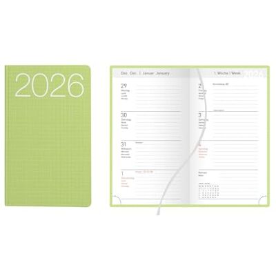 Idena 12043 Agenda de poche 2026, au format 8,7 x 15,3 cm, 1 semaine sur 2 pages, avec couverture flexible en vert, ruban marque-page et perforation d'angle Idena 12043 Agenda de poche 2026, au format 8,7 x 15,3 cm, 1 semaine sur 2 pages, avec couverture flexible en vert, ruban marque-page et perforation d'angle