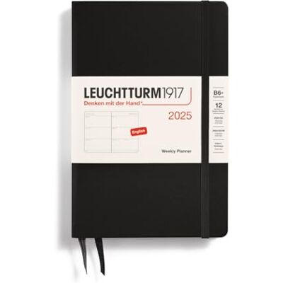 LEUCHTTURM1917 371012 Agenda semainier 2025 Paperback B6+, couverture rigide, 12 mois, ligné, noir, en anglais LEUCHTTURM1917 371012 Agenda semainier 2025 Paperback B6+, couverture rigide, 12 mois, ligné, noir, en anglais