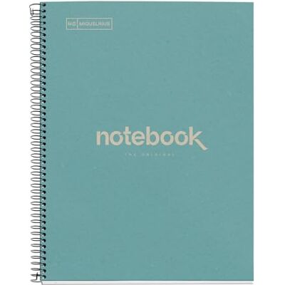 Miquelrius Cahier A4 recyclé, 80 feuilles de 80 g/m², grille 5 x 5 mm, carnet en papier recyclé (post-consommation récupéré), 1 bande couleur, 4 trous, couverture recyclée, bleu éco Miquelrius Cahier A4 recyclé, 80 feuilles de 80 g/m², grille 5 x 5 mm, carnet en papier recyclé (post-consommation récupéré), 1 bande couleur, 4 trous, couverture recyclée, bleu éco