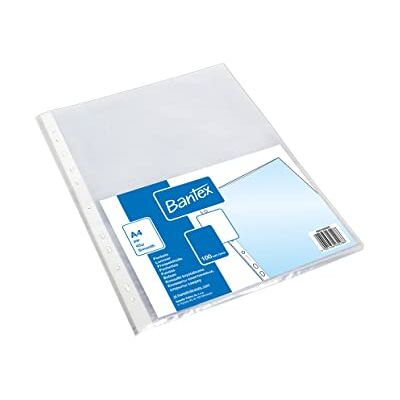 Bantex Lot de 100 pochettes à brochures A4 transparentes en polypropylène 45 µ Bantex Lot de 100 pochettes à brochures A4 transparentes en polypropylène 45 µ
