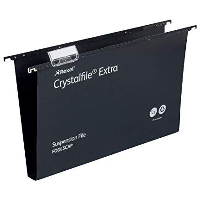 Rexel Crystalfile 300081 Lot de 25 dossiers suspendus résistants en polypropylène avec onglets et inserts pour armoire Fond 30 mm Noir Rexel Crystalfile 300081 Lot de 25 dossiers suspendus résistants en polypropylène avec onglets et inserts pour armoire Fond 30 mm Noir