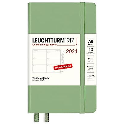 LEUCHTTURM1917 367742 Agenda semainier et carnet de notes de poche format A6 2024 avec carnet d'adresses et anniversaires de mariage, sauge, allemand, 12 mois LEUCHTTURM1917 367742 Agenda semainier et carnet de notes de poche format A6 2024 avec carnet d'adresses et anniversaires de mariage, sauge, allemand, 12 mois