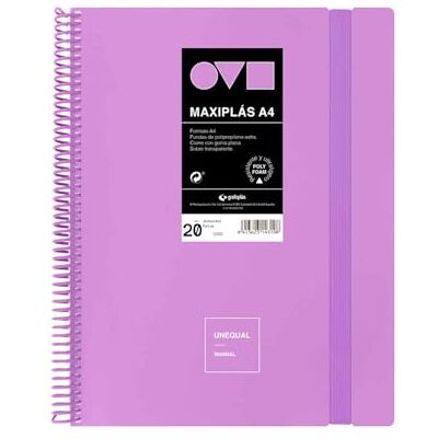 Grafoplás Grafoplas Classeur à pochettes en plastique A4 20 pochettes transparentes Couverture rigide en Polyfoam Résistant et ultra léger Couleur lavande Spirale PVC Unequal Minimal Parfait pour documents Grafoplás Grafoplas Classeur à pochettes en plastique A4 20 pochettes transparentes Couverture rigide en Polyfoam Résistant et ultra léger Couleur lavande Spirale PVC Unequal Minimal Parfait pour documents