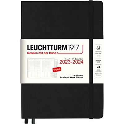 LEUCHTTURM1917 367557 Agenda scolaire semainier moyen (A5) 2024, 18 mois, noir, anglais LEUCHTTURM1917 367557 Agenda scolaire semainier moyen (A5) 2024, 18 mois, noir, anglais