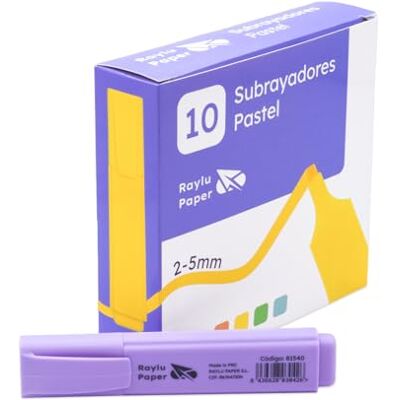 RAYLU PAPER Surligneurs fluorescents à pointe biseautée, lot de 10 marqueurs fluorescents avec trait de 2 à 5 mm, marqueurs fluorescents pour organisation (violet pastel) RAYLU PAPER Surligneurs fluorescents à pointe biseautée, lot de 10 marqueurs fluorescents avec trait de 2 à 5 mm, marqueurs fluorescents pour organisation (violet pastel)