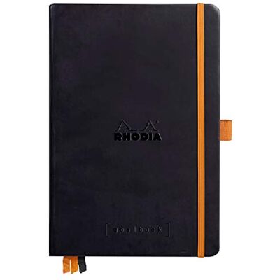 Rhodia 118772C Carnet Rigide Goalbook Noir A5 14,8 x 21 cm Pointillés Dot 240 pages Papier Clairefontaine Ivoire 90 g/m² 3 Rubans, Fermeture Élastique Simili Cuir Rhodia 118772C Carnet Rigide Goalbook Noir A5 14,8 x 21 cm Pointillés Dot 240 pages Papier Clairefontaine Ivoire 90 g/m² 3 Rubans, Fermeture Élastique Simili Cuir