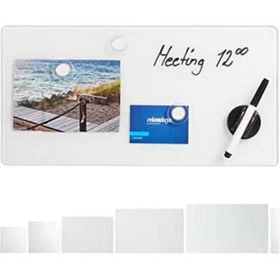Relaxdays Tableau magnétique en verre, 20 x 40 cm, 3 aimants, marqueurs, porte-stylo, bureau et cuisine, verre de sécurité, tableau magnétique blanc Relaxdays Tableau magnétique en verre, 20 x 40 cm, 3 aimants, marqueurs, porte-stylo, bureau et cuisine, verre de sécurité, tableau magnétique blanc