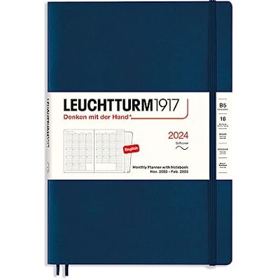 LEUCHTTURM1917 367565 Agenda mensuel avec carnet, couverture souple, composition (B5) 2024, 16 mois, bleu marine, anglais LEUCHTTURM1917 367565 Agenda mensuel avec carnet, couverture souple, composition (B5) 2024, 16 mois, bleu marine, anglais