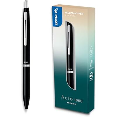 Pilot Stylo bille premium Acro 1000 Noir en coffret cadeau Encre ultra Douce pour une fluidité d’Écriture inégalée Stylo bille Rechargeable et Rétractable Encre noire Pointe Moyenne Pilot Stylo bille premium Acro 1000 Noir en coffret cadeau Encre ultra Douce pour une fluidité d’Écriture inégalée Stylo bille Rechargeable et Rétractable Encre noire Pointe Moyenne