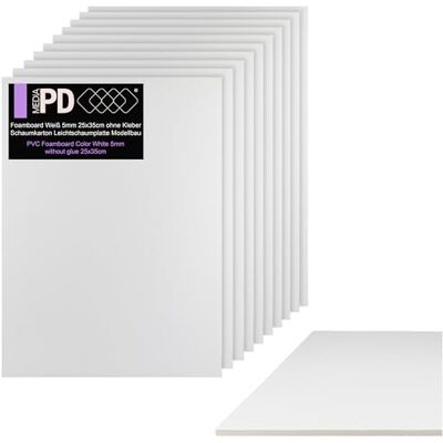 PDmedia Lot de 10 plaques en mousse légère pour modélisme et présentations Sans couche adhésive Impression UV DIY 25 x 35 cm 5 mm Blanc PDmedia Lot de 10 plaques en mousse légère pour modélisme et présentations Sans couche adhésive Impression UV DIY 25 x 35 cm 5 mm Blanc