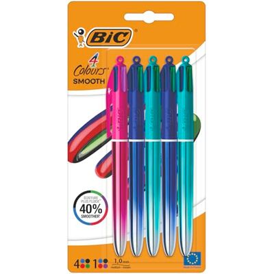 BIC Lot de 5 stylos à bille rétractables à encre lisse dégradé 4 couleurs BIC Lot de 5 stylos à bille rétractables à encre lisse dégradé 4 couleurs