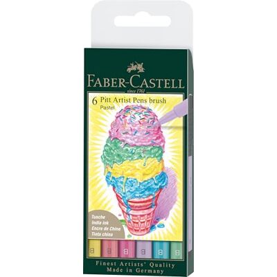 Faber-Castell 167163 Lot de 6 stylos à encre Pitt artist Pen Pastel B Encre de dessin résistante à l'eau et à la lumière, stylos-pinceaux pour illustrations et projets créatifs Faber-Castell 167163 Lot de 6 stylos à encre Pitt artist Pen Pastel B Encre de dessin résistante à l'eau et à la lumière, stylos-pinceaux pour illustrations et projets créatifs