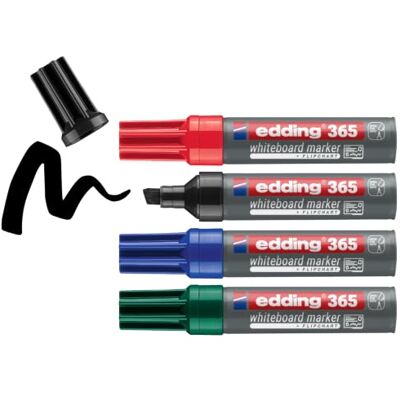 Edding 365 Marqueur pour tableaux blancs Noir, rouge, bleu, vert Étui de 4 Pointe biseautée 2-7 mm pour tableau blanc, verre, ardoise s'efface à sec sans laisser de trace, ne sèche pas Edding 365 Marqueur pour tableaux blancs Noir, rouge, bleu, vert Étui de 4 Pointe biseautée 2-7 mm pour tableau blanc, verre, ardoise s'efface à sec sans laisser de trace, ne sèche pas