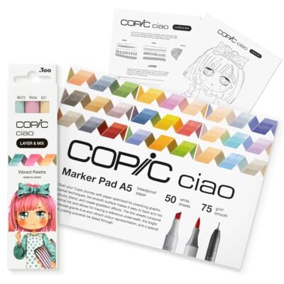 Copic Ciao LAYER & MIX Kit de démarrage vibrant avec 3 couleurs différentes, papier marqueur et modèle de dessin à tracer, avec feuille d'exercices pour apprendre à connaître Copic Ciao LAYER & MIX Kit de démarrage vibrant avec 3 couleurs différentes, papier marqueur et modèle de dessin à tracer, avec feuille d'exercices pour apprendre à connaître