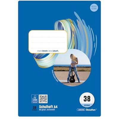 Staufen Style Cahier d'école – 10 cahiers de 16 feuilles chacun, format DIN A4, linéature 38 (carreaux de 5 mm avec marge perforée), papier recyclé 80 g/m² Staufen Style Cahier d'école – 10 cahiers de 16 feuilles chacun, format DIN A4, linéature 38 (carreaux de 5 mm avec marge perforée), papier recyclé 80 g/m²