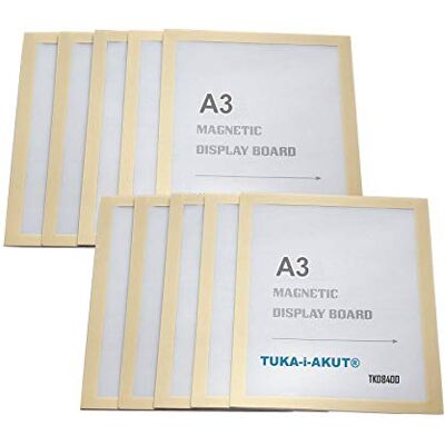 TUKA-i-AKUT Lot de 10 cadres d'affichage magnétiques A3 avec dos autocollant, pochettes de documents, cadre magnétique autocollant pour POS, panneaux, avis, photos. Échange rapide d'insertion, couleur TUKA-i-AKUT Lot de 10 cadres d'affichage magnétiques A3 avec dos autocollant, pochettes de documents, cadre magnétique autocollant pour POS, panneaux, avis, photos. Échange rapide d'insertion, couleur