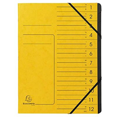 EXACOMPTA Réf. 541209E 1 trieur dos agrafé avec élastiques couverture imprimée en carte lustrée et intérieur en carte recyclée noire 12 compartiments dim 24,5 x 32 cm A4 couleur jaune EXACOMPTA Réf. 541209E 1 trieur dos agrafé avec élastiques couverture imprimée en carte lustrée et intérieur en carte recyclée noire 12 compartiments dim 24,5 x 32 cm A4 couleur jaune