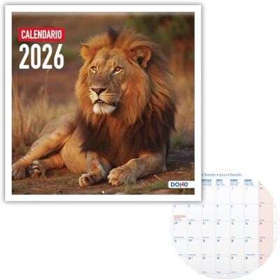 DOHE Calendrier mural 2026-12 mois de janvier à décembre, vue mensuelle, 30 x 30 cm, langue espagnole, reliure d'agrafes, espace pour notes, planning de l'année, papier épais 120 g/m² Faune DOHE Calendrier mural 2026-12 mois de janvier à décembre, vue mensuelle, 30 x 30 cm, langue espagnole, reliure d'agrafes, espace pour notes, planning de l'année, papier épais 120 g/m² Faune