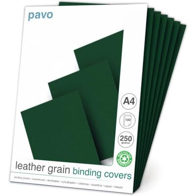 Pavo Plats de couverture A4 grain cuir 250 g, Paquet de 100 Vert foncé Pavo Plats de couverture A4 grain cuir 250 g, Paquet de 100 Vert foncé
