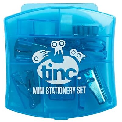 Tinc Mini kit de papeterie – Bleu Distributeur de ruban adhésif, ciseaux, agrafeuse, agrafe, perforatrice, taille-crayon Idéal pour l'école Tinc Mini kit de papeterie – Bleu Distributeur de ruban adhésif, ciseaux, agrafeuse, agrafe, perforatrice, taille-crayon Idéal pour l'école