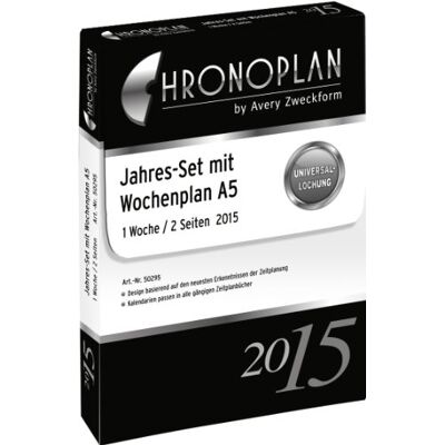 Avery Chronoplan 50295 Calendrier 2025 (ensemble annuel A5 (148 x 210 mm), calendrier de rechange, pour planificateur hebdomadaire détaillé, 1 semaine sur 2 pages, avec perforation universelle, blanc Avery Chronoplan 50295 Calendrier 2025 (ensemble annuel A5 (148 x 210 mm), calendrier de rechange, pour planificateur hebdomadaire détaillé, 1 semaine sur 2 pages, avec perforation universelle, blanc