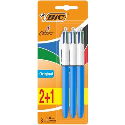 BIC 4 Couleurs Original Stylo-Billes Rétractable Pointe Moyenne (1,0 mm) Blister Format Spécial de 3 BIC 4 Couleurs Original Stylo-Billes Rétractable Pointe Moyenne (1,0 mm) Blister Format Spécial de 3